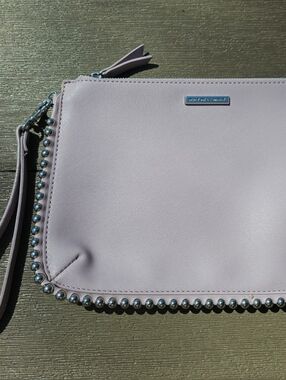 New York & Company Vegan Lilac Clutch Zippered Purse with Metal Beads 8" X 11"